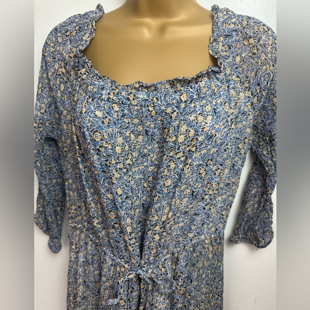 By Anthropologie Blue Kira Off-The-Shoulder Adjustable TieWaist Peasant Dress 14 - Picture 7 of 16